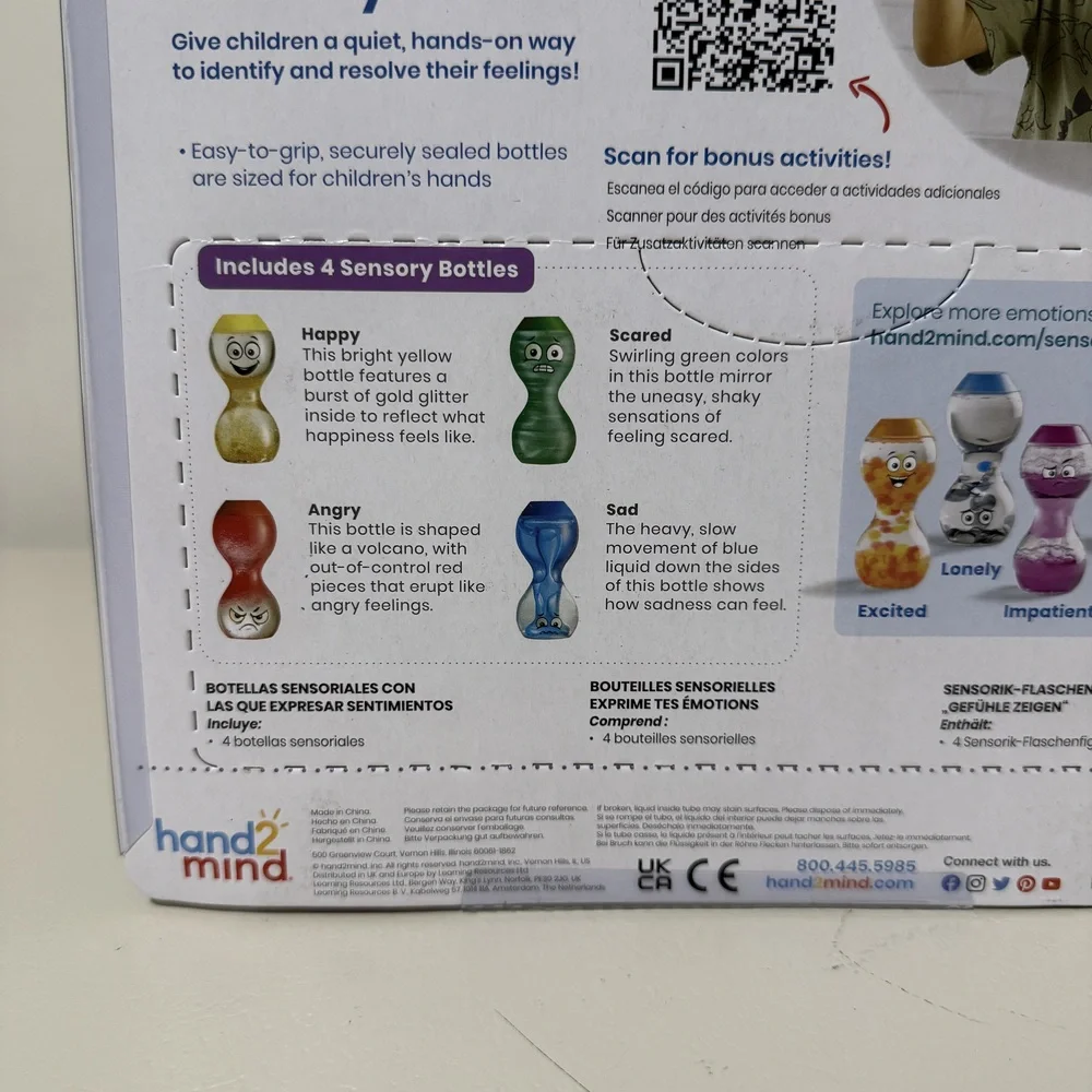 hand2mind Express Your Feelings Sensory Bottles 4-Pack Happy Sad Scared Angry